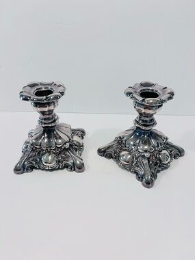 Vintage W.A. Godinger Silver Plated Candlestick Holder Set of 2 Ornate Victorian